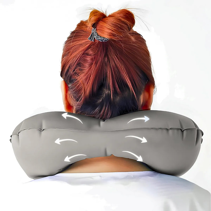 Travesseiro Almofada de Pescoço Inflável e Portátil - CINZA