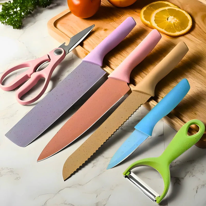 Conjunto de Facas 6 Peças Aço Deslizante Colorido