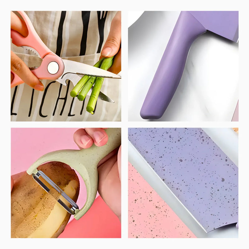 Conjunto de Facas 6 Peças Aço Deslizante Colorido