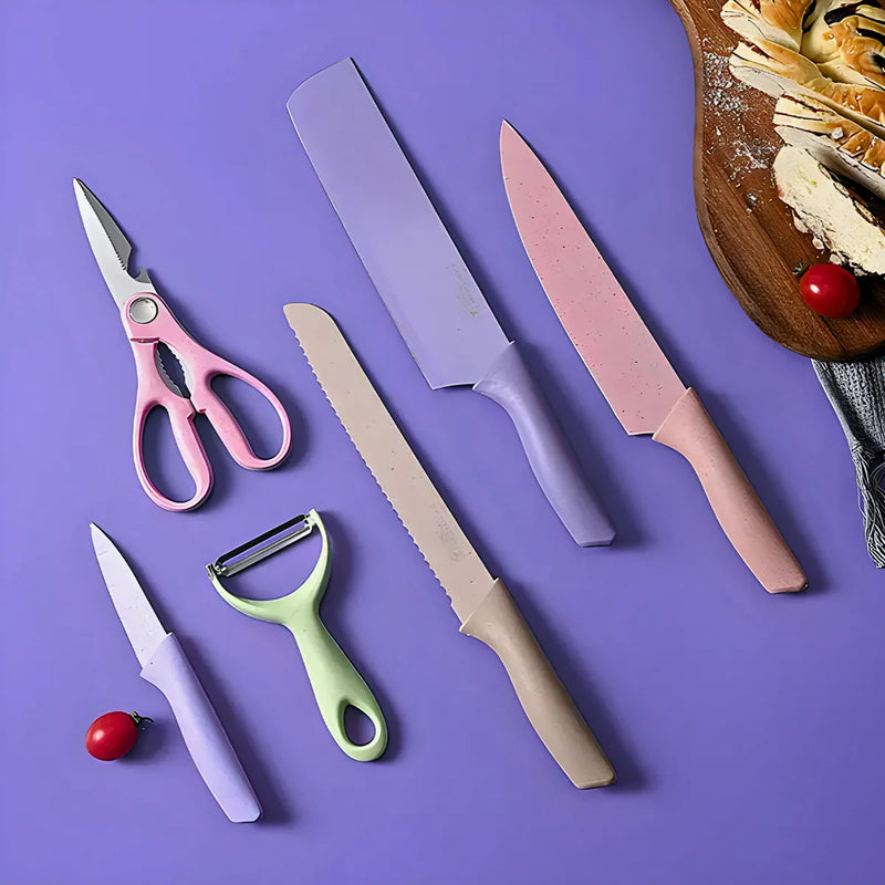 Conjunto de Facas 6 Peças Aço Deslizante Colorido