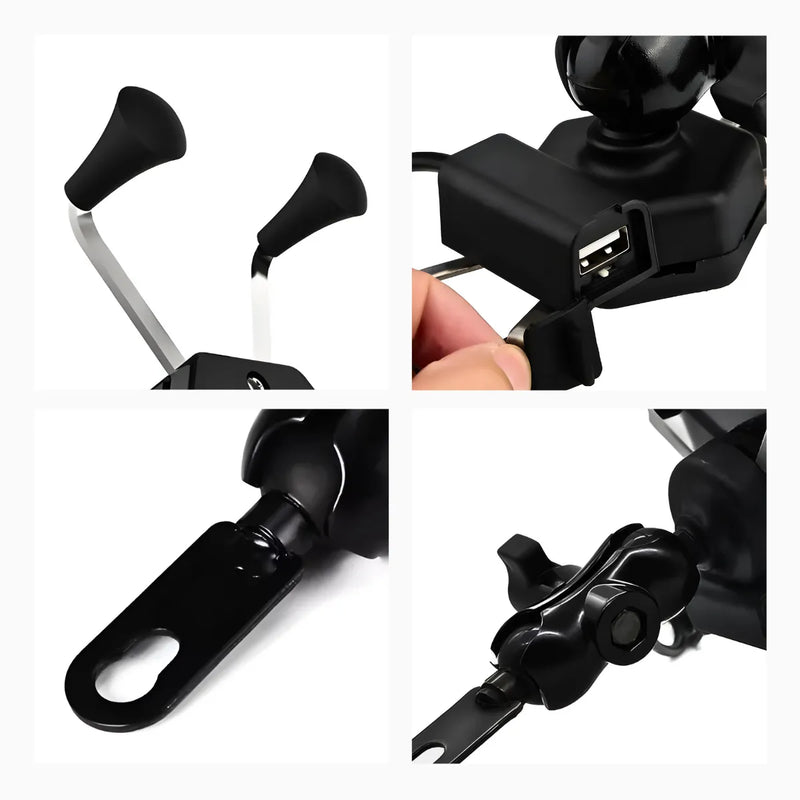 Suporte garra para celular moto universal com carregador usb