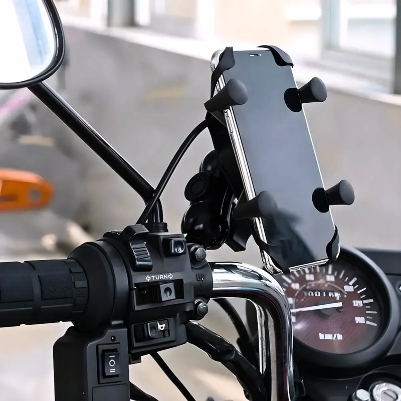 Suporte garra para celular moto universal com carregador usb