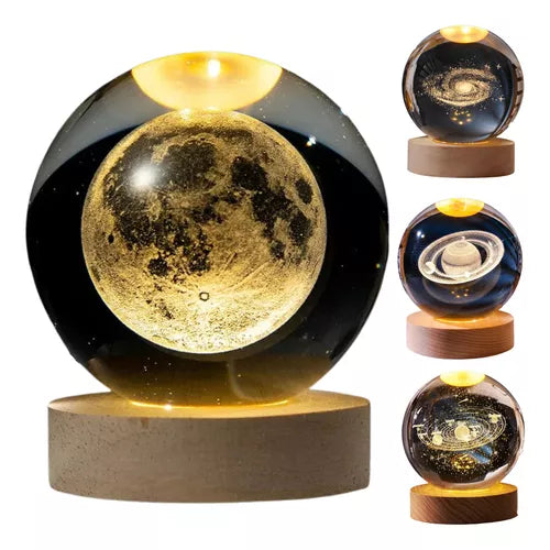 Luminária de Mesa Sistema Solar 3D em Cristal com Base