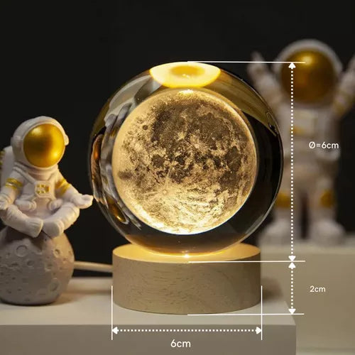 Luminária de Mesa Sistema Solar 3D em Cristal com Base