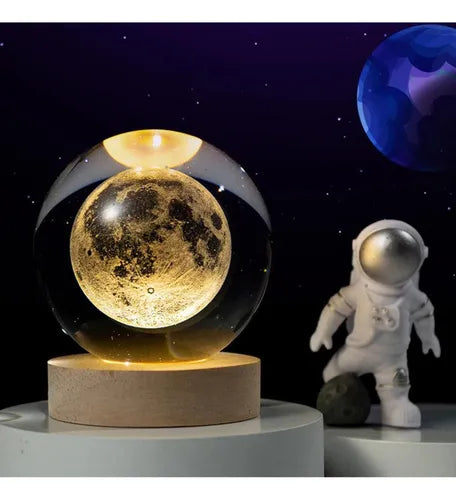 Luminária de Mesa Sistema Solar 3D em Cristal com Base