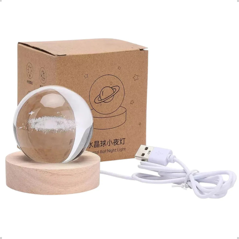 Luminária de Mesa Sistema Solar 3D em Cristal com Base