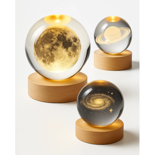 Luminária de Mesa Sistema Solar 3D em Cristal com Base