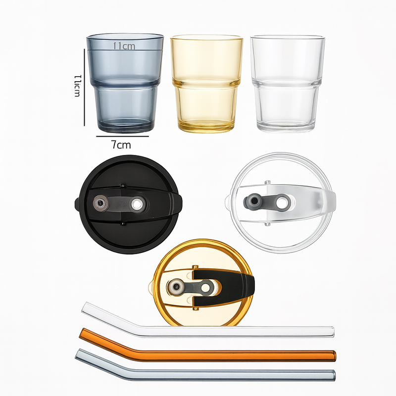 Copo De Vidro Com Canudo Tampa e Vedação 450ML Dourado