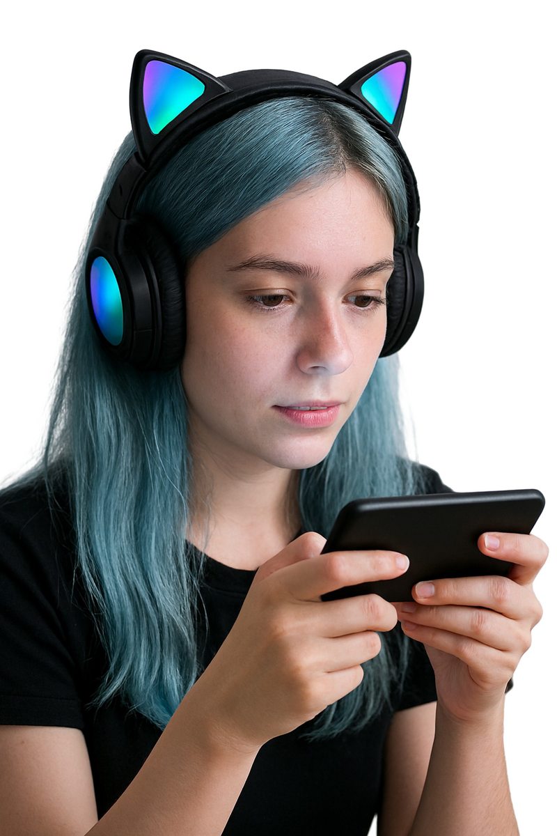 Fone de Ouvido Bluetooth Sem Fio Orelha de Gato com LED