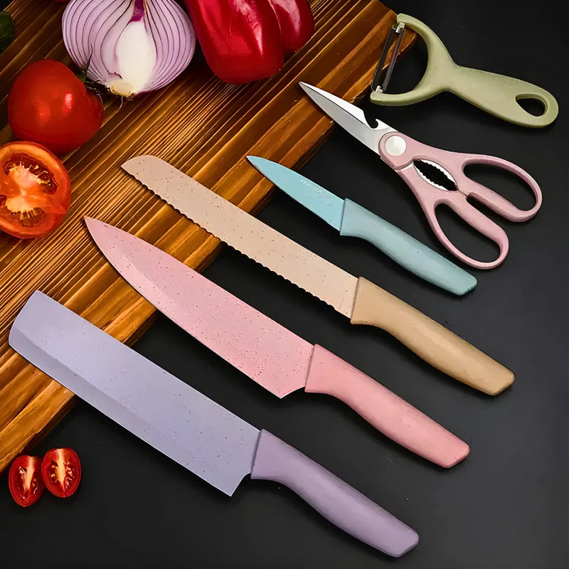 Conjunto de Facas 6 Peças Aço Deslizante Colorido