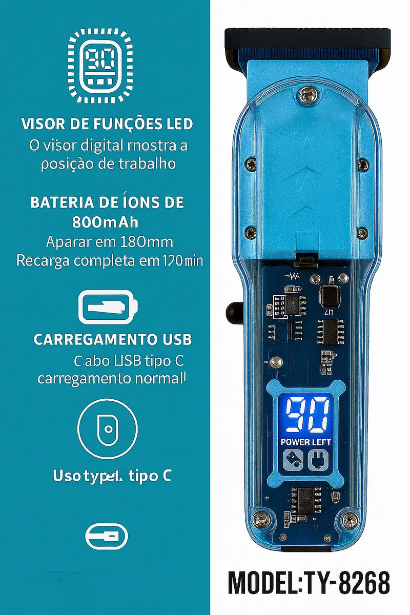 Máquina de Cortar Cabelo Transparente Visor Digital Amarelo